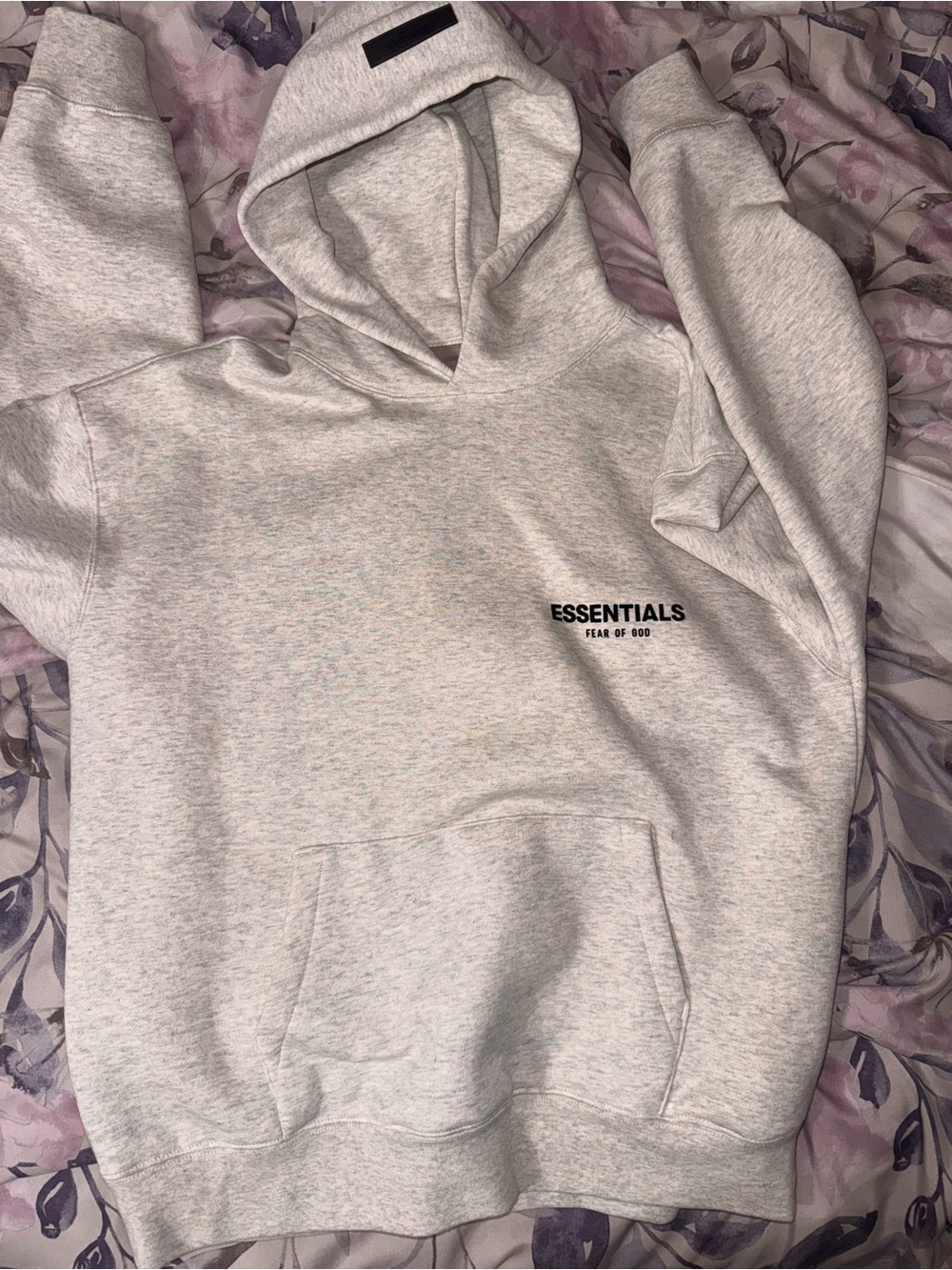 Essentials Heather Gray Pullover Hoodie with Black Chest Logo
